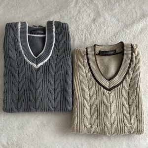 Onesimus Mens Cableknit Ribbed V-neck Sweater Vest Size S/M